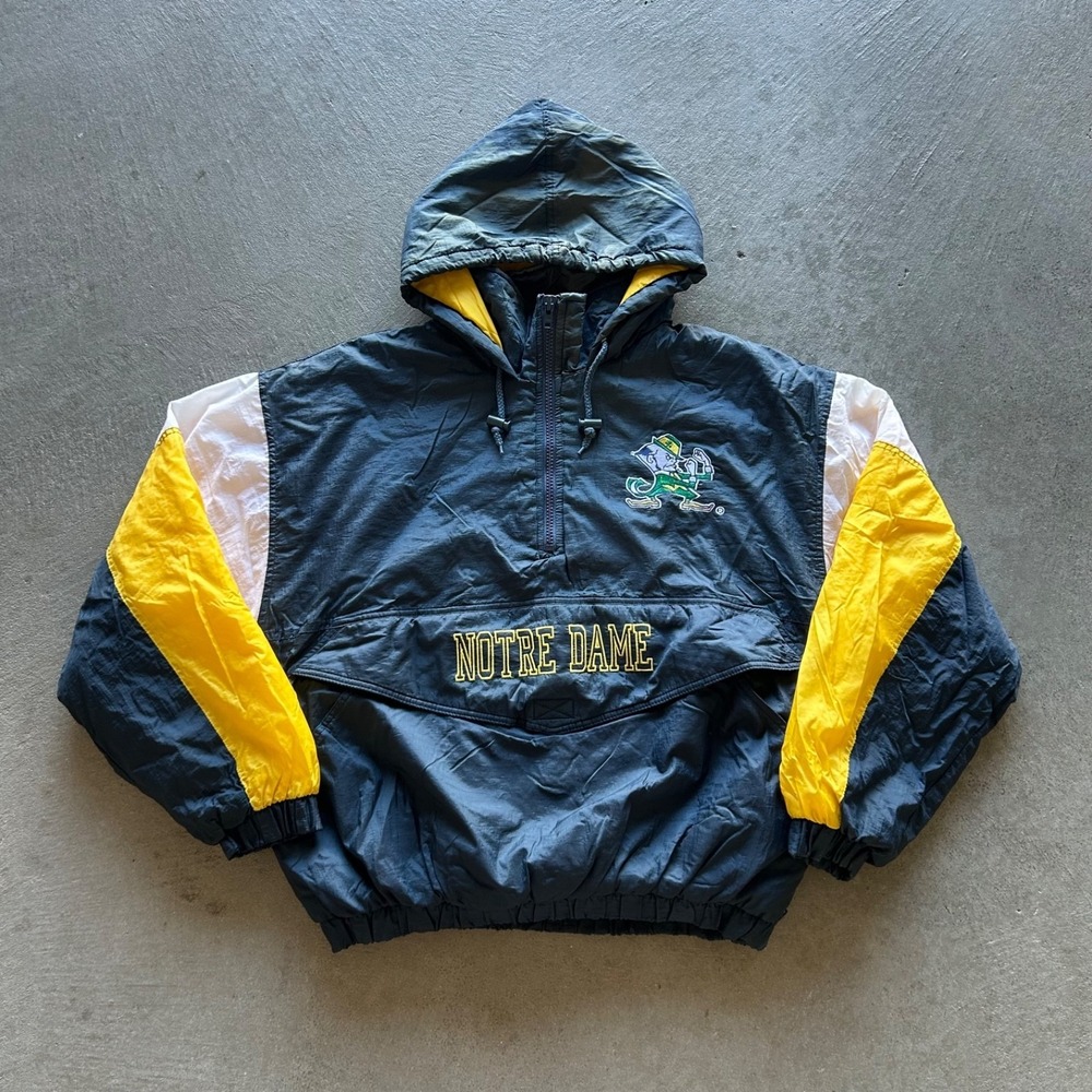 Vintage 90s Competitor Notre Dame Jacket Size XL Navy Blue Hooded Pullover NCAA